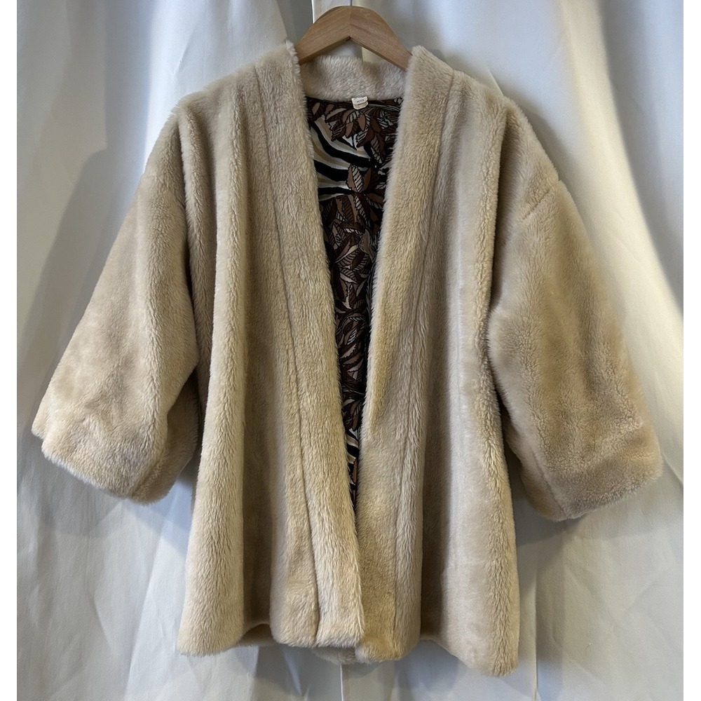 Vintage Faux Fur Coat Womens Satin‎ Lined Union Made Mob Wife Disco
